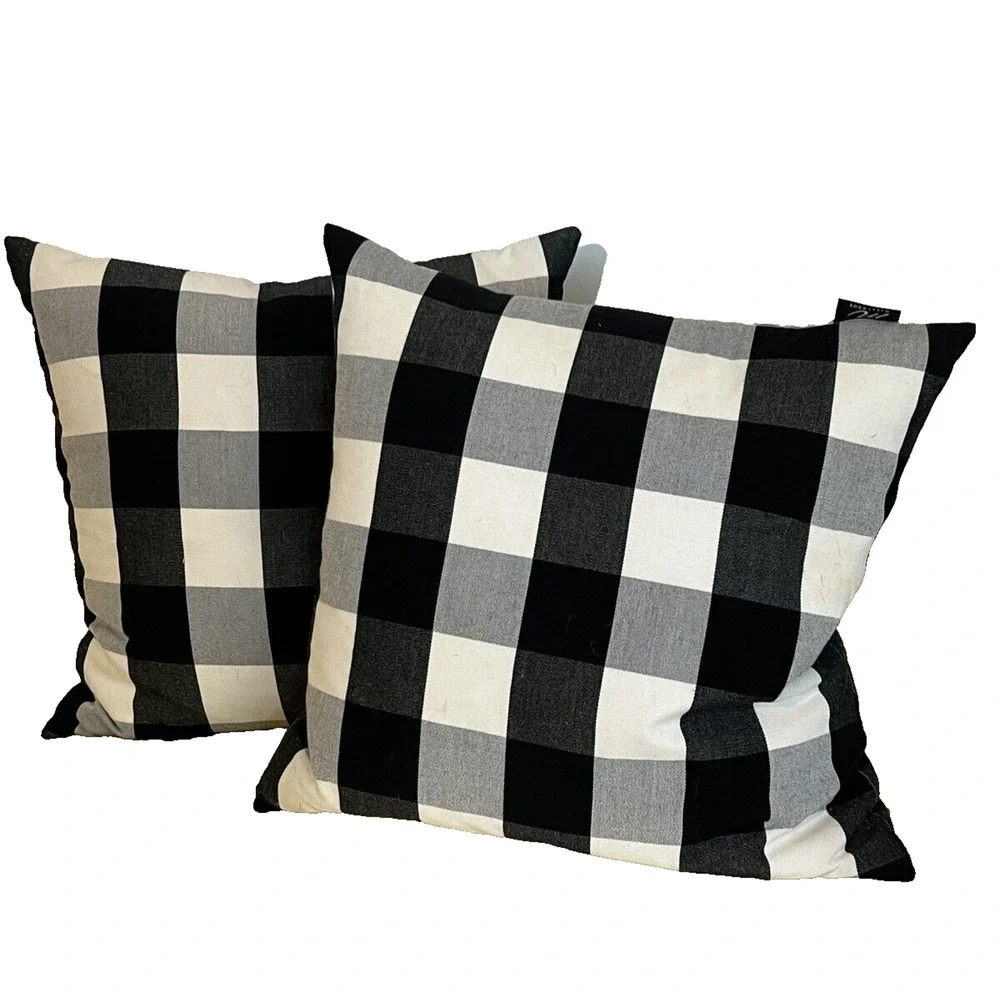 Mill Home Black White Check Pillows Cushions Feather Filled 18